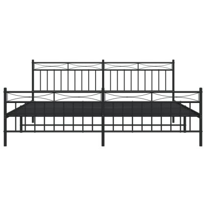 Метална рамка за легло с горна и долна табла, черна, 193x203 см