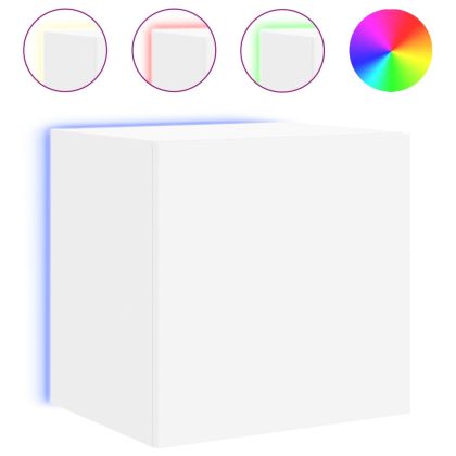 Стенни ТВ шкафове с LED осветление, 2 бр, бели, 40,5x35x40 см