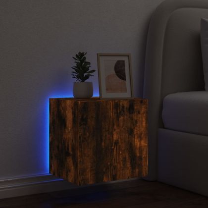 Стенен ТВ шкаф с LED осветление, опушен дъб, 40,5x35x40 см