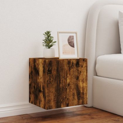 Стенен ТВ шкаф с LED осветление, опушен дъб, 40,5x35x40 см