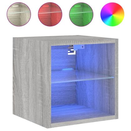 Стенни ТВ шкафове с LED лампи, 2 бр, сив сонома, 30x28,5x30 см