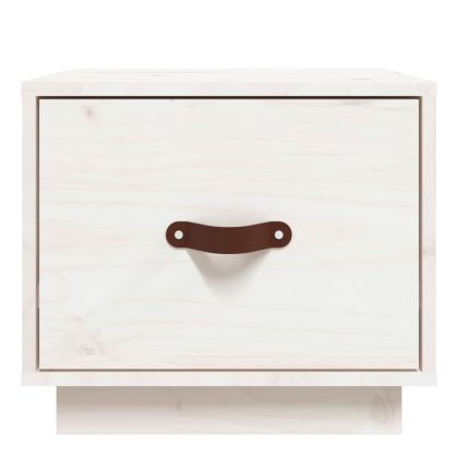Нощно шкафче, бяло, 40x34x35 см, борово дърво масив