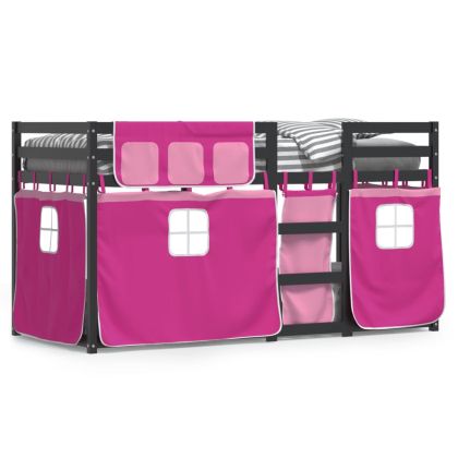 Двуетажно легло със завеси розово 80x200 см масивен бор масив