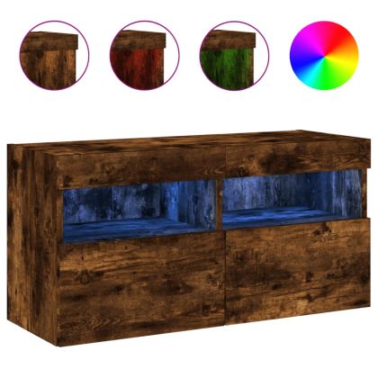 Стенен ТВ шкаф с LED осветление, опушен дъб, 80x30x40 см