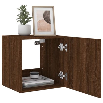 Стенен ТВ шкаф с LED осветление, кафяв дъб, 40,5x35x40 см