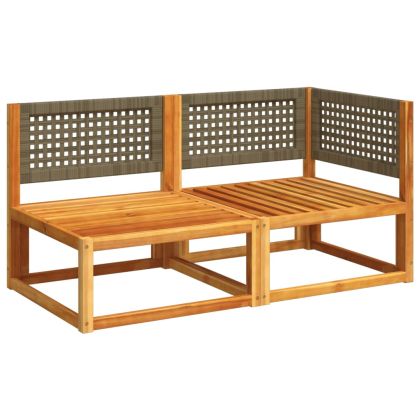 Градински диван с възглавници, двуместен, дърво, акация и ратан