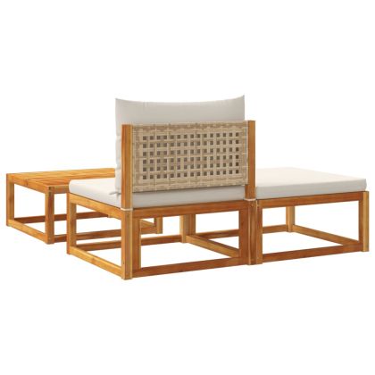 Градински комплект от 3 дивана с възглавници, дърво, акация и ратан