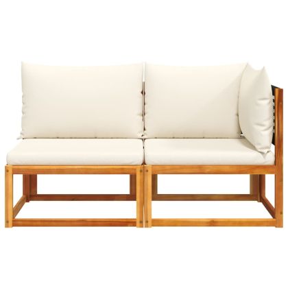 Градински диван с възглавници, двуместен, дърво, акация и ратан