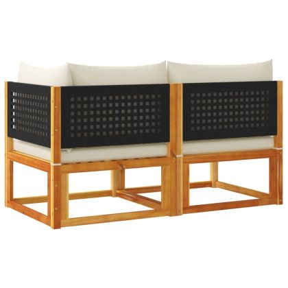 Градински диван с възглавници, двуместен, дърво, акация и ратан