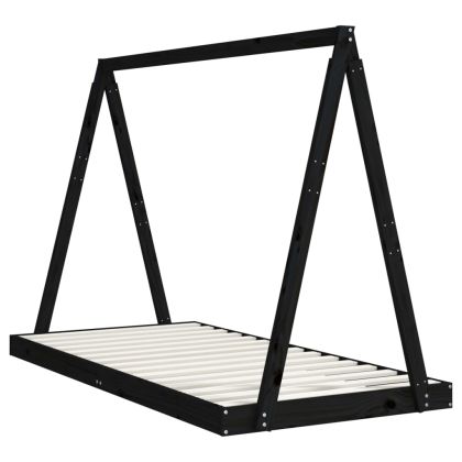 Детска рамка за легло, черна, 90x190 см, бор масив