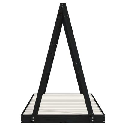 Детска рамка за легло, черна, 90x190 см, бор масив