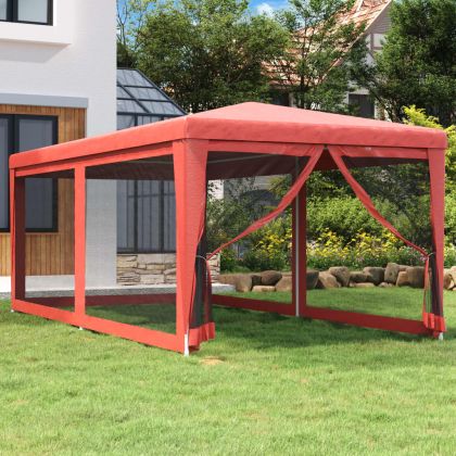 Парти палатка с 6 мрежести странични стени червена 3x6 м HDPE