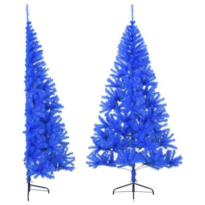Изкуствена половин коледна елха със стойка, синя, 240 см, PVC