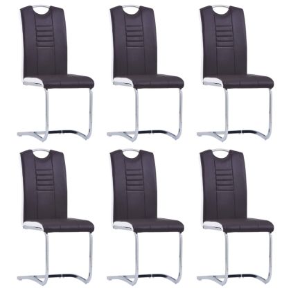 Конзолни трапезни столове, 6 бр, кафяви, изкуствена кожа