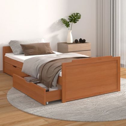 Рамка за легло с чекмеджета, меденокафява, бор масив, 90х200 см