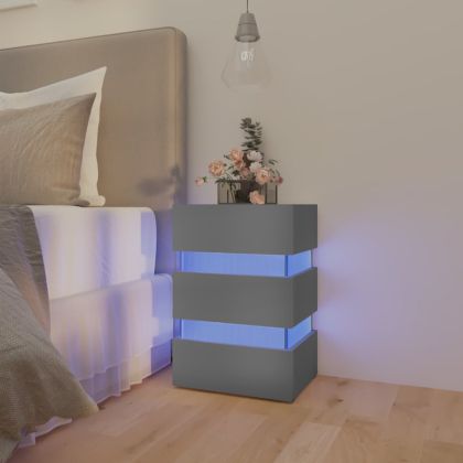 Нощно шкафче с LED, сиво, 45x35x67 см, инженерно дърво