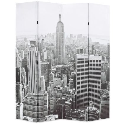 Сгъваем параван за стая, 160x170 см, дневен Ню Йорк, черно-бял