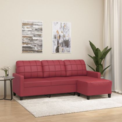 3-местен диван с табуретка,виненочервен,180 см, изкуствена кожа