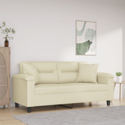 2-местен диван с декоративни възглавници кремав 140 см