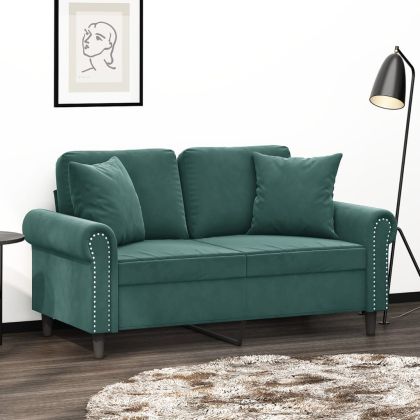 2-местен диван с възглавници тъмнозелен 120 см кадифе