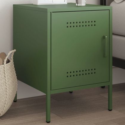 Нощно шкафче, маслиненозелено, 36x39x50,5 см, стомана
