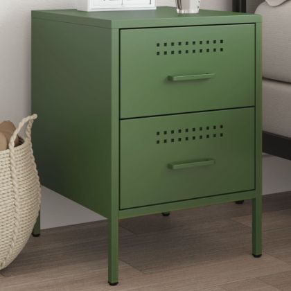 Нощно шкафче, маслиненозелено, 36x39x50,5 см, стомана