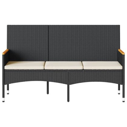 Градинска пейка 3-местна с възглавници черен полиратан