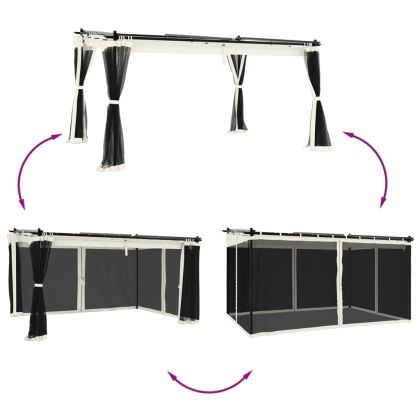 Беседка с мрежести стени, кремава, 4x3 м, стомана