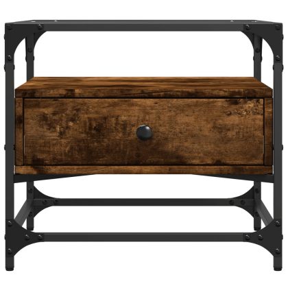 Маса за кафе със стъклен плот, опушен дъб, 50x50x45 см, стомана