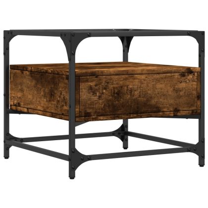 Маса за кафе със стъклен плот, опушен дъб, 50x50x45 см, стомана