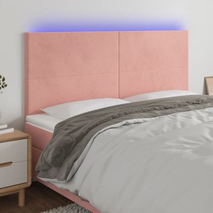 LED горна табла за легло, розова, 160x5x118/128 см, кадифе