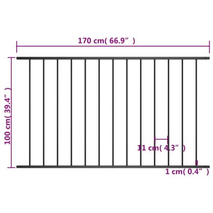 Ограден панел, прахово боядисана стомана, 1,63x1 м, черен
