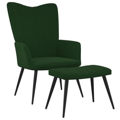 Стол за релакс с табуретка, тъмнозелен, кадифе