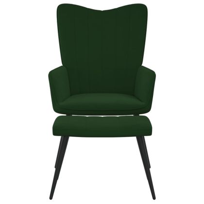 Стол за релакс с табуретка, тъмнозелен, кадифе