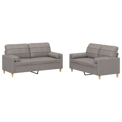Комплект дивани 2 части с възглавници таупе текстил