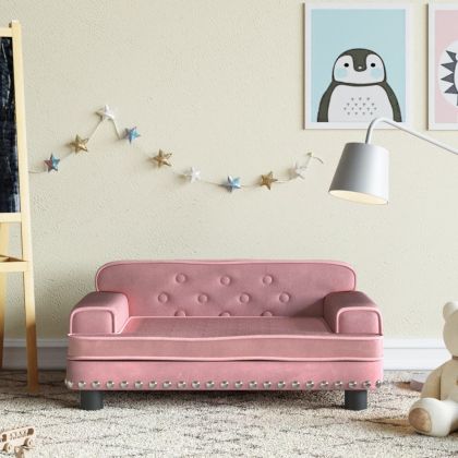 Детски диван, розов, 70x45x30 см, кадифе