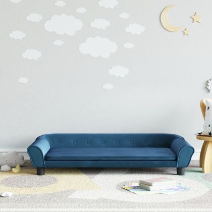 Детски диван, синьо, 100x50x26 см, кадифе