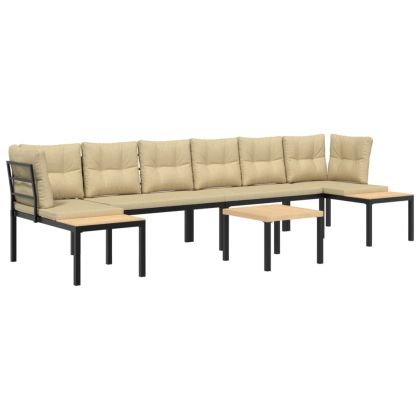 Комплект градински диван от 5 части с възглавници черен стомана