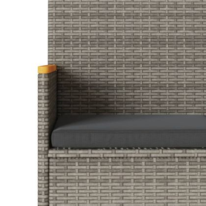 Градинска пейка 2-местна с възглавници и маса сив полиратан