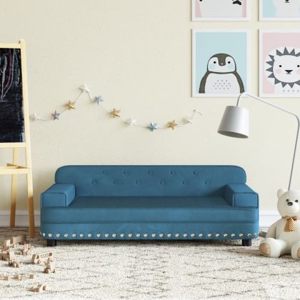 Детски диван, Синьо, 90x53x30 см, кадифе