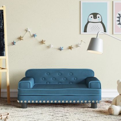 Детски диван, синьо, 70x45x30 см, кадифе
