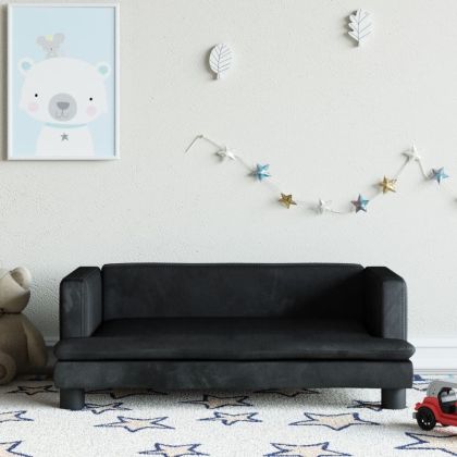 Детски диван, черно, 80x45x30 см, кадифе