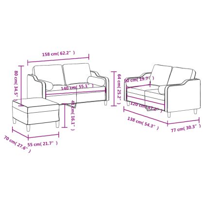 Комплект дивани 3 части с възглавници черен текстил