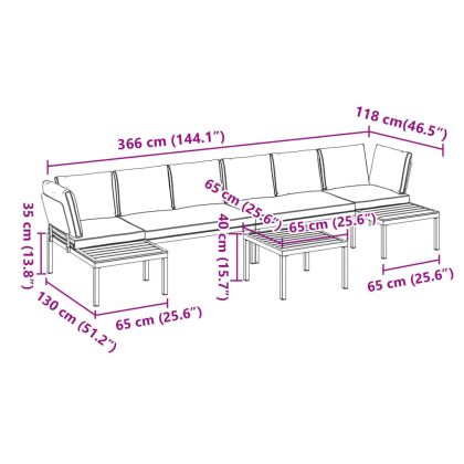 Градински диван от 5 части с възглавници, черен, алуминий