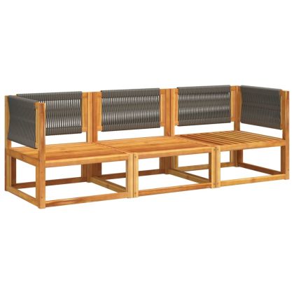 Градински комплект от 3 дивана с възглавници, дърво, акация и въже