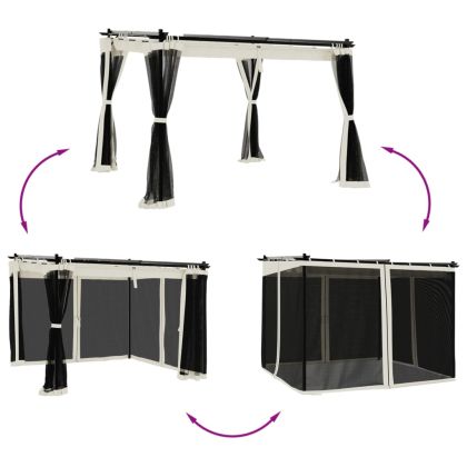 Беседка с мрежести стени, кремава, 3x3 м, стомана