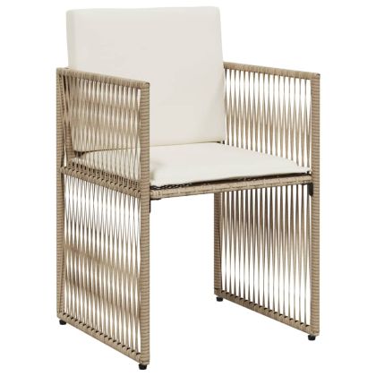 Градински комплект с възглавници, 7 части, бежов полиратан