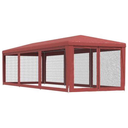 Парти палатка с 8 мрежести странични стени червена 3x9 м HDPE