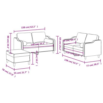 Комплект дивани 3 части с възглавници тъмносив текстил