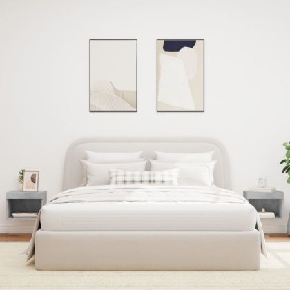 Нощни шкафчета с LED осветление, стенни, 2 бр, бетонно сиви